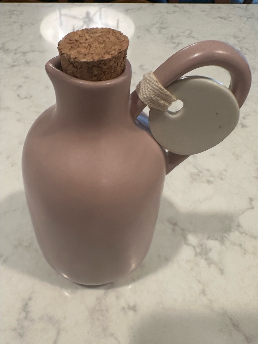 Anthropologie Matte Blush Ceramic Bottle Vase with Ivory Disc